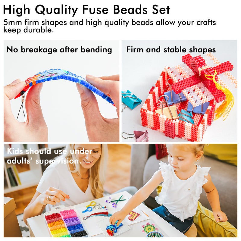 Inscraft Fuse Beads, 21,000 pcs Fuse Beads Kit 22 Colors 5MM for Kids, Including 8 Ironing Paper,48 Patterns, 4 Pegboards, Tweezers, Beads Compatible Kit by INSCRAFT - Image 5